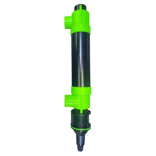 Cloverleaf Clear-Glow ABS plastic pond UV clarifier with green fittings, representative range image