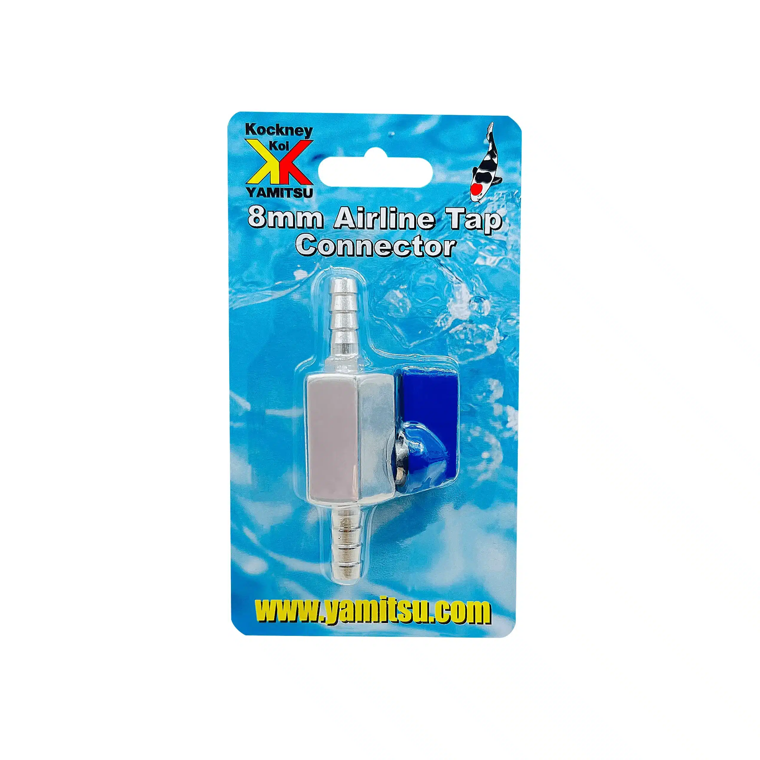 Kockney Koi 8mm chrome airline tap in its blue retail pack