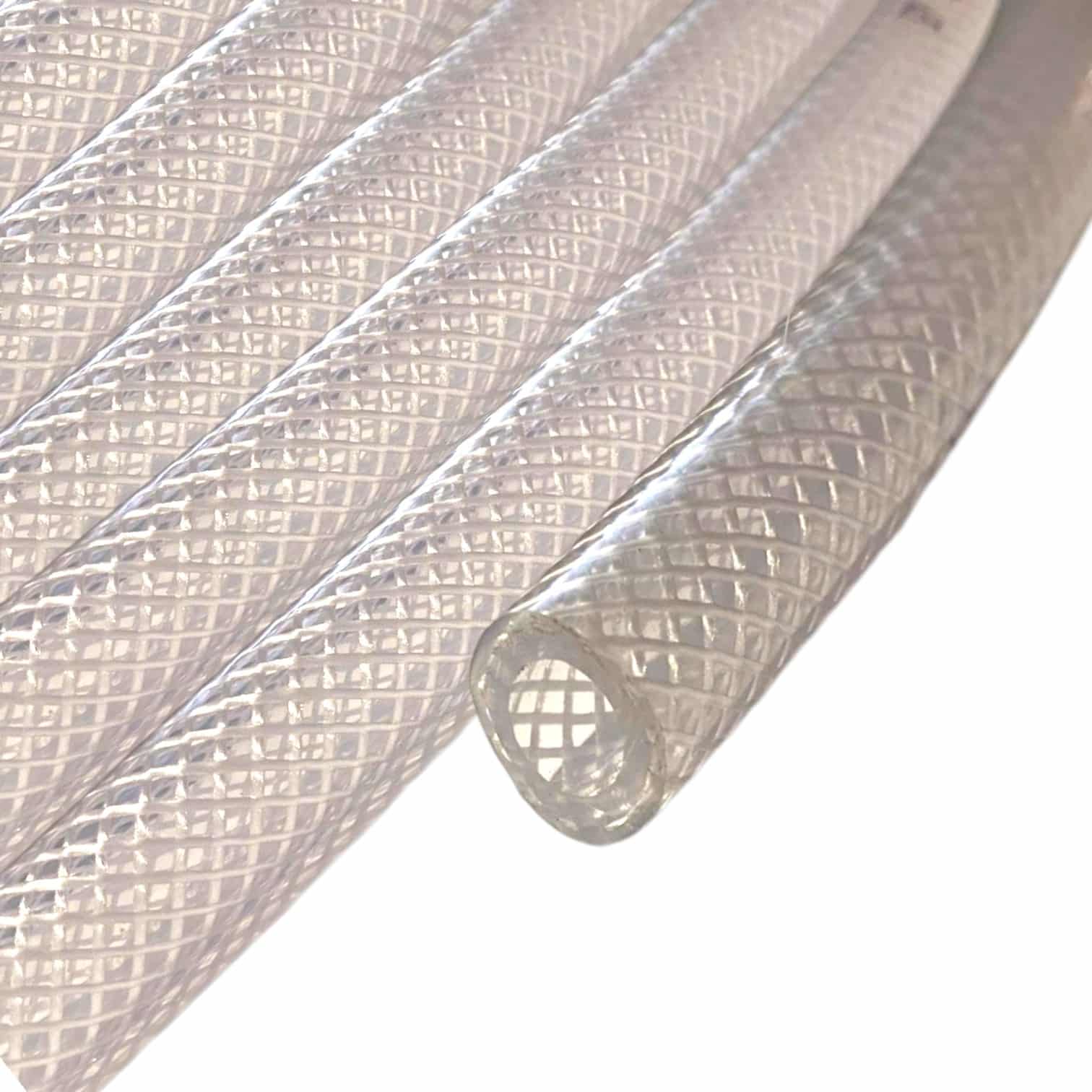 Close-up of Kockney Koi clear braided 8mm airline hose ends