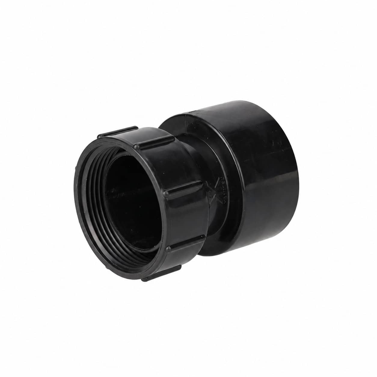 Black Kockney Koi KK32 adaptor showing its female BSP thread and solvent-weld end