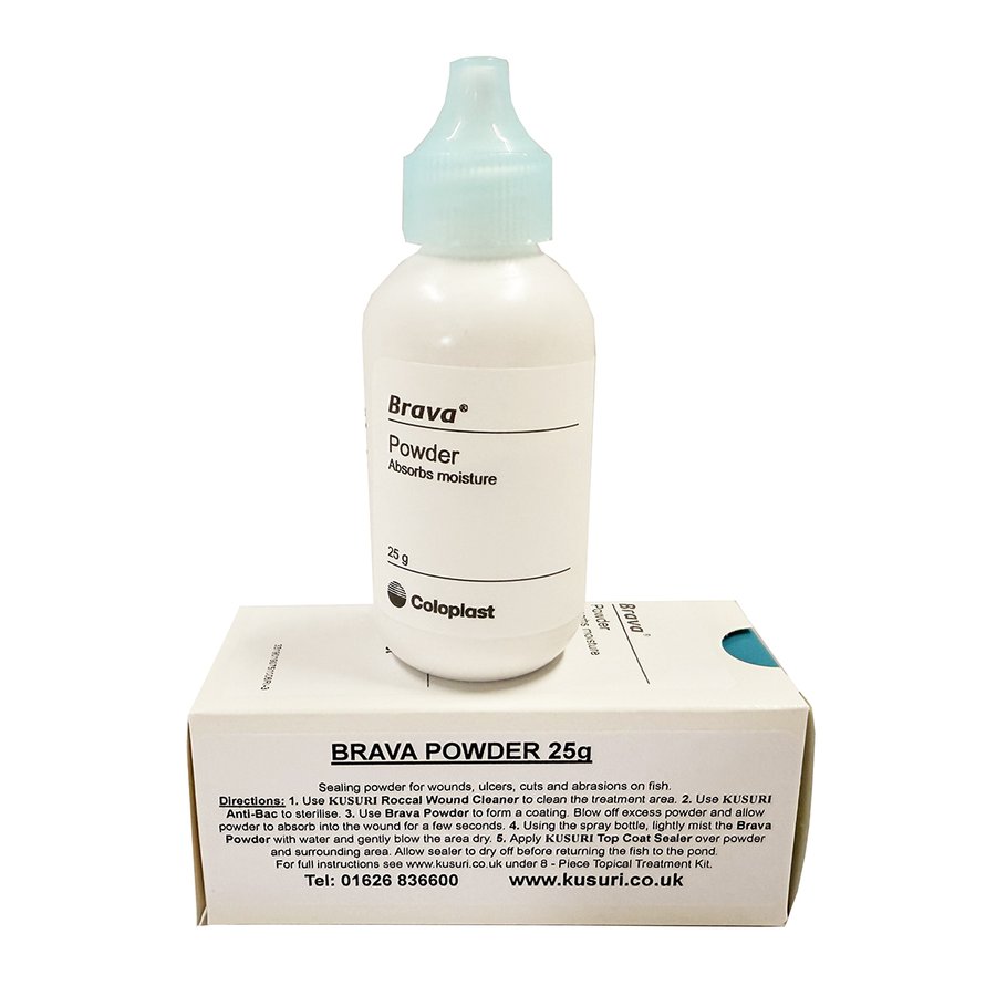 Kusuri Brava Powder 25g bottle and pack for koi wound care