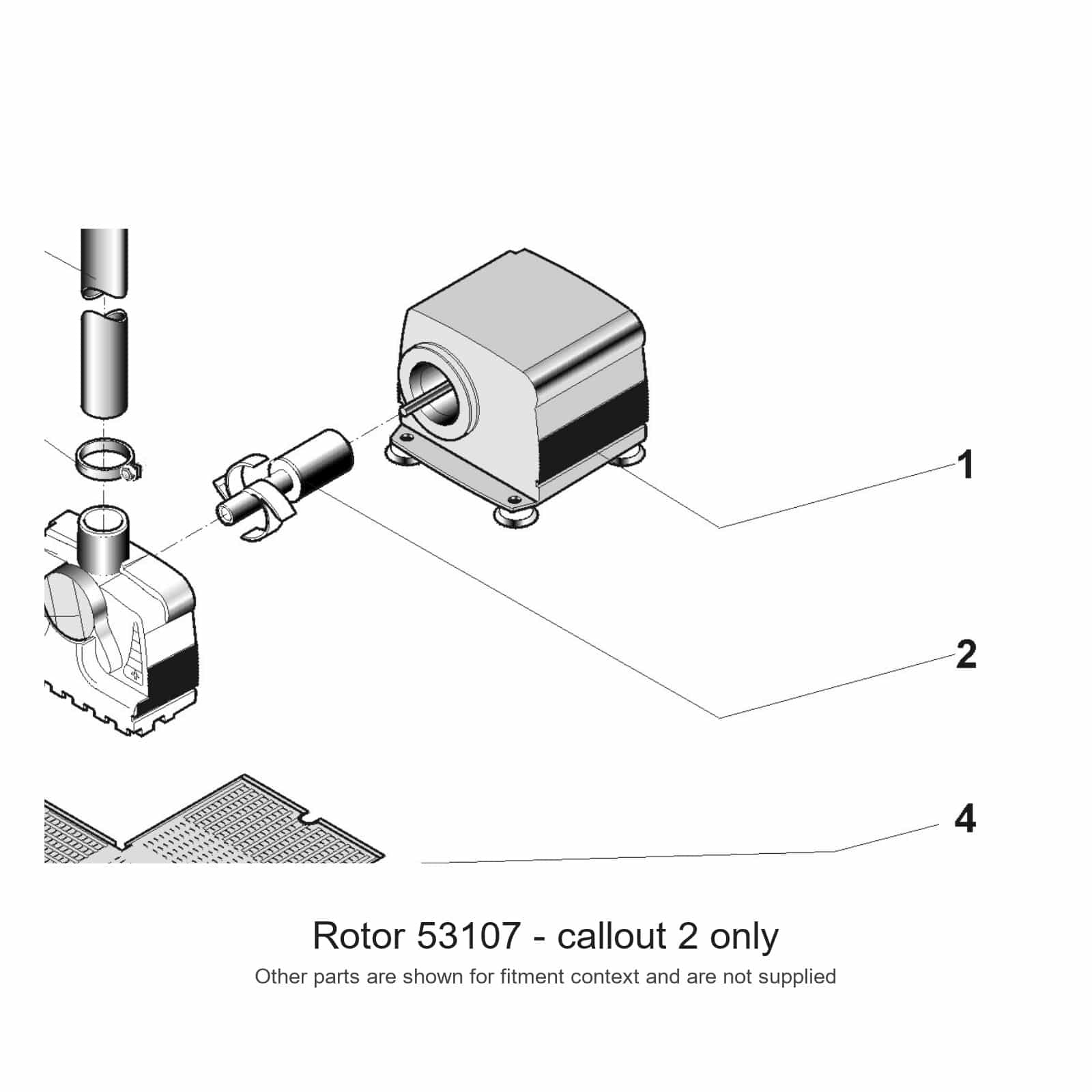Oase Aquafit 300 exploded diagram with replacement rotor 53107 marked as callout 2