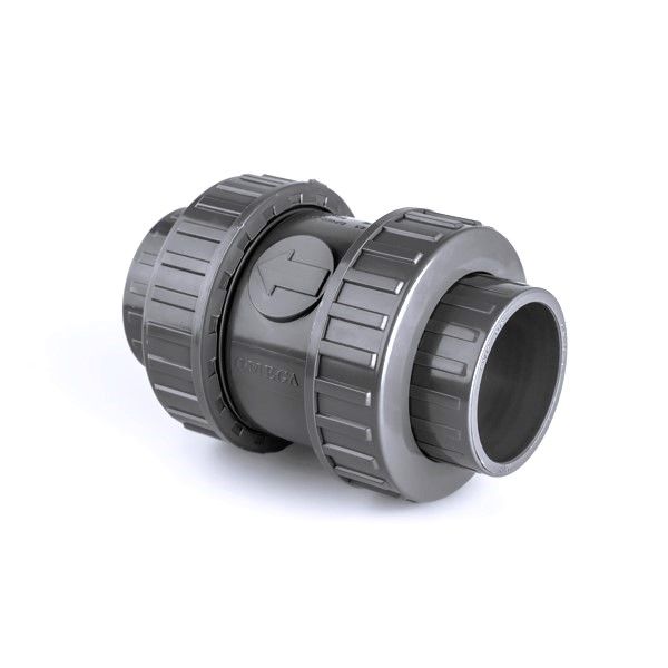Omega solid-body double union spring check valve