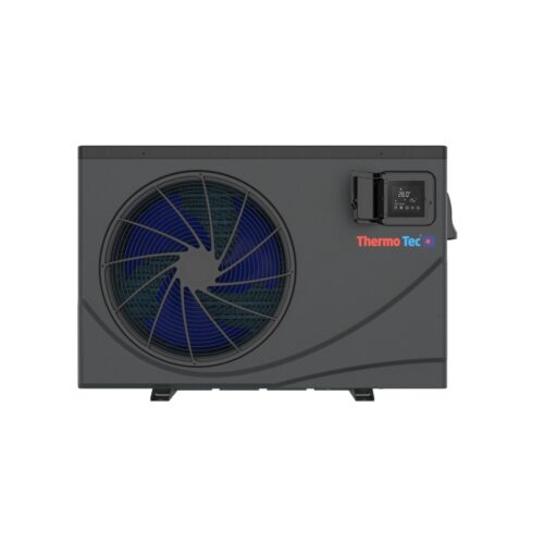 Thermotec Neo air source heat pump, front view showing the fan and controller
